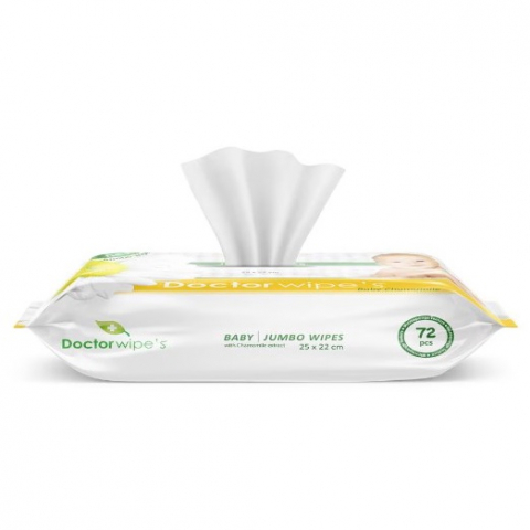 Servetele Umede cu Musetel pentru Copii cu capac,Testat Dermatologic, Doctor Wipe's Jumbo Baby  72buc [1]