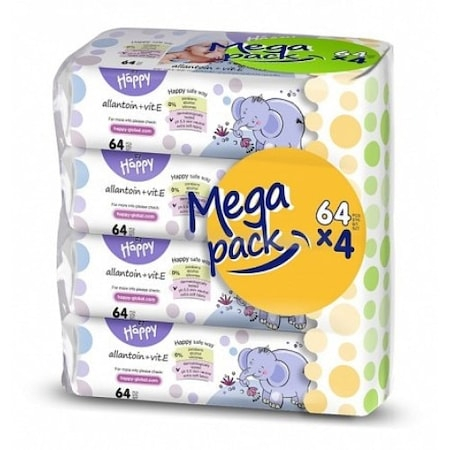Jucarii, Copii & Bebe - Servetele Umede cu Vitamina E  si Alantoina,  Happy Mega Pack  4 x 64 - 256 Buc