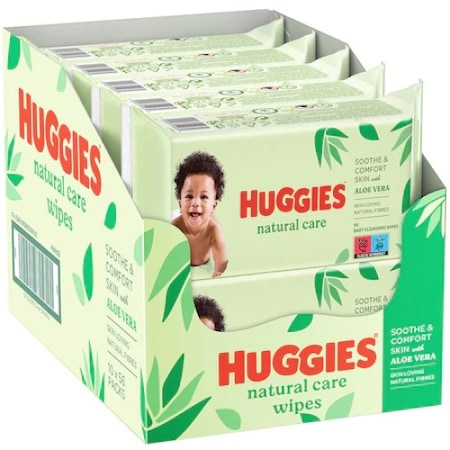 Set 10 pachete servetele umede Huggies Aloe Vera cu fibre naturale din celuloza si textura groasa, fara parfum, alcool si parabeni [2]
