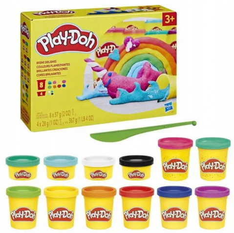 Pixuri - Set 12 Cutii de Plastilina Modelabila Bright Delights Bulk Colors - Play-doh - Back To School - Originala Hasbro
