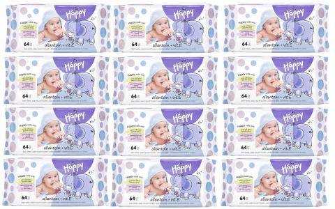 Set Servetele Umede Happy cu Lotiune Hidratanta imbogatita cu Vitamina E si Alantoina - Fara Alcool, PH Neutru, Mega Pack Economy,12x 64 - 768 buc / Set [3]