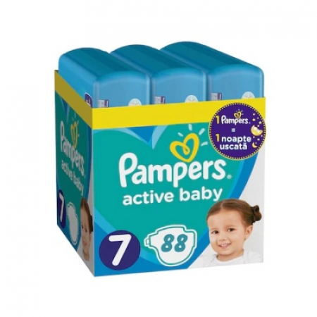 Scutece si chilotei - Set 2 baxuri scutece Pampers Active Baby, marimea 7, cantitate 44 bucati/bax, pentru 15+ kg, cu strat aditional unic pentru protectie
