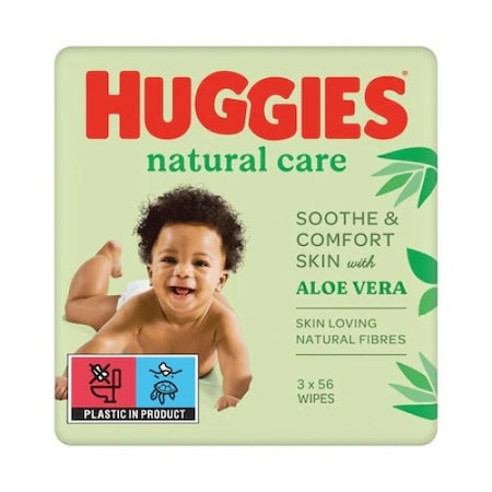 Servetele umede bebelusi - Set 3 pachete servetele umede Huggies Aloe Vera cu fibre naturale din celuloza si textura groasa, fara parfum, alcool si parabeni