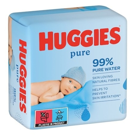 Servetele umede bebelusi - Set 4 pachete servetele a cate 52 bucati umede Huggies cu fibre naturale din celuloza si textura groasa, fara parfum, alcool si parabeni