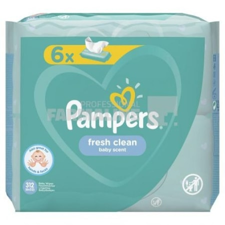 Servetele umede bebelusi - Set 6 Pachete Servetele Umede Pampers Fresh Clean, Capacitate de Absorbtie Ridicata  6 x52- 312 buc
