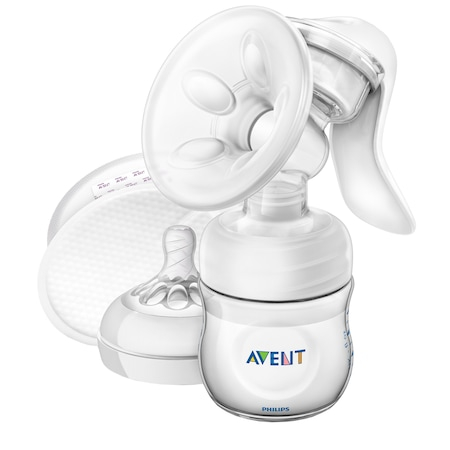 Pompe de san - Set cadou Pompa pentru san manuala cu biberon pentru hranire naturala Philips-AVENT SCF330/20 + 12 tampoane de san