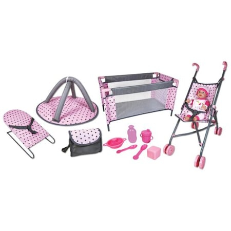 Set Complet Carut, Patut, Loc de Joaca, Leagan si Accesorii pentru Papusi - My Baby Travelling, Papusa Bebelus inclusa [0]