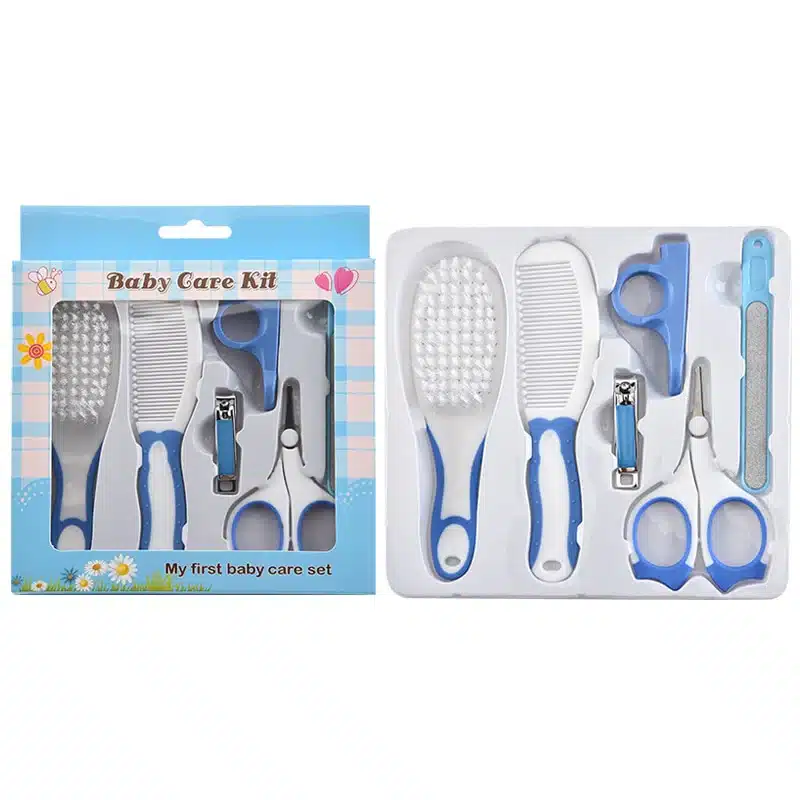 Accesorii Ingrijire Zilnica Bebelusi - Set Complet de Ingrijire zilnică pentru Bebelusi , Unghii și Păr Perie de frumusețe, Pieptene și Set de Manichiură  6 Piese,  Albastru
