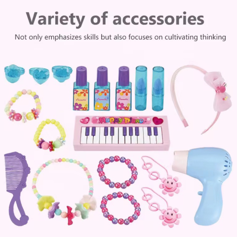 Set Complet pentru Fetite - Masa de Toaleta cu Pian pentru Printese , 29 Piese, 74x44x23 CM [8]