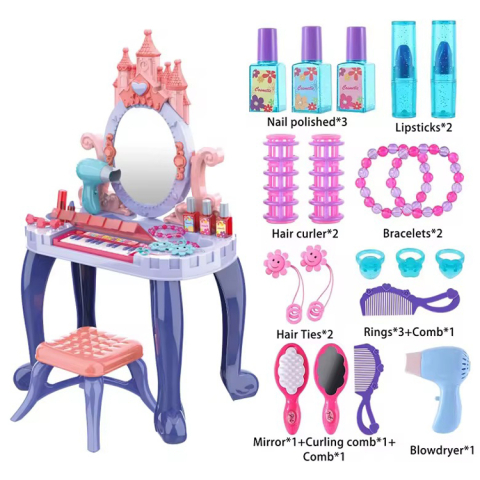 Set Complet pentru Fetite - Masa de Toaleta cu Pian pentru Printese , 29 Piese, 74x44x23 CM [5]