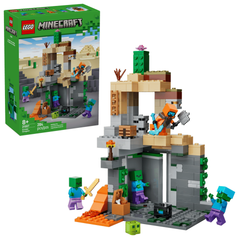 LEGO - Set  de Construcție LEGO Minecraft 21287 – Zombie Dungeon - Temniță Modulară cu 4 Figurine incluse - 8+ ani, 248 piese
