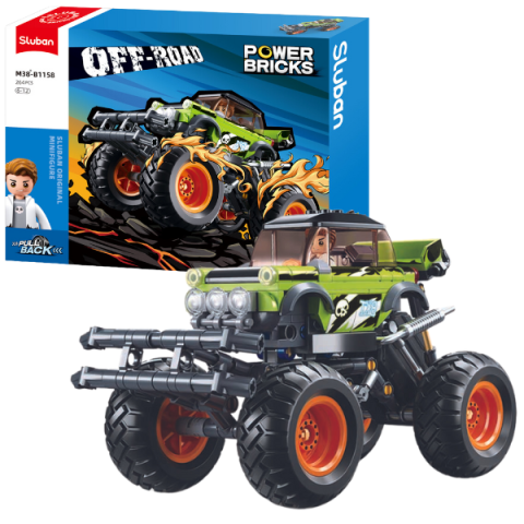 Jucarii, Copii & Bebe - Set de Construcție Power Bricks  Off - Road Monster Truck  cu Mecanism de Deplasare Pull Back - 264 Piese