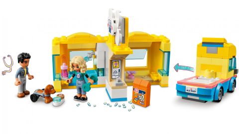 Set de Constructii  LEGO Friends  Masina de salvare pentru Caini  din Orasul Heartlake 41741, 2 mini-papusi, Accesorii pentru ingrijirea Cainilor Pickle [1]