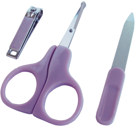 Accesorii Ingrijire Zilnica Bebelusi - Set de Ingrijire pentru Manichiura Bebelusului - 3 Piese: Forfecuta, Unghiera si Pila - Set Mov