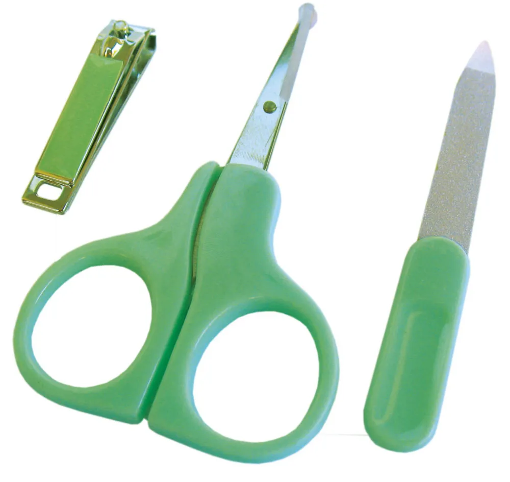 Set Ingrijire  Bebelusi - Set de  Ingrijire  pentru Manichiura Bebelusului -  3 Piese: Forfecuta, Unghiera si Pila - Set Verde