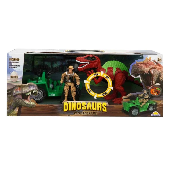 Set de joaca Crazoo Dino Valley -  Dinozaur cu Sunete Realistice si Articulatii mobile, Ranger cu Vehicul de vanatoare al Dinozaurilor - Dino Hunter [1]