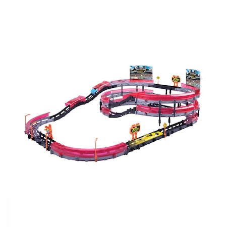 Masinute - Set de joaca cu 2 masinute High Speed 3 Level Racing Track Motormax ,8 piese