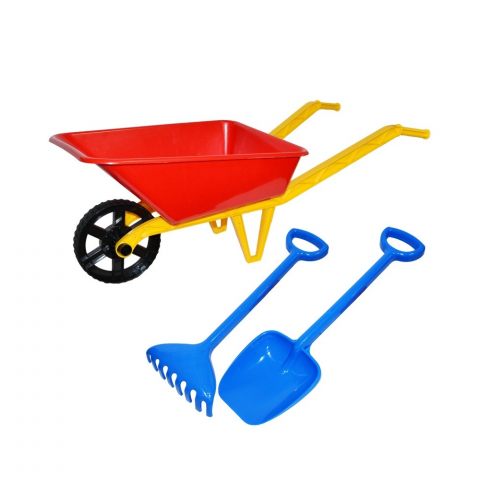 Skateboard - Set gradinarit pentru Micii Fermieri - Roaba de Jucarie Rosie si Unelte de Sapat in Gradina, Lopata, Grebla Albastre