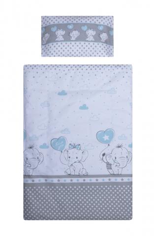Set Lenjerie Bumbac 5 Piese pentru Saltea Bebelusi  de 120 x 60 cm, Love Elephants Blue, Royal Baby [2]