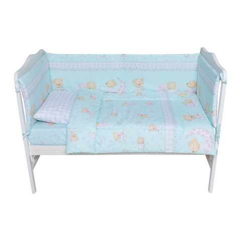 Lenjerii si huse patut - Set Lenjerie Bumbac 5 piese pentru saltea  Bebelusi de 120 x 60 cm, Ursuleti Royal Baby