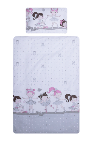 Lenjerii si huse patut - Set Lenjerie  Patut  pentru Fetite 100%  Bumbac 5 Piese pentru Saltea de 120 x 60 cm, Balerina Alb