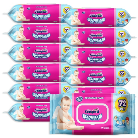 Set Mega Box Servetele Umede Fresh cu Capac -Baby  Angels  - 12 pachete x 72, 864 buc, Large 16x19cm [1]