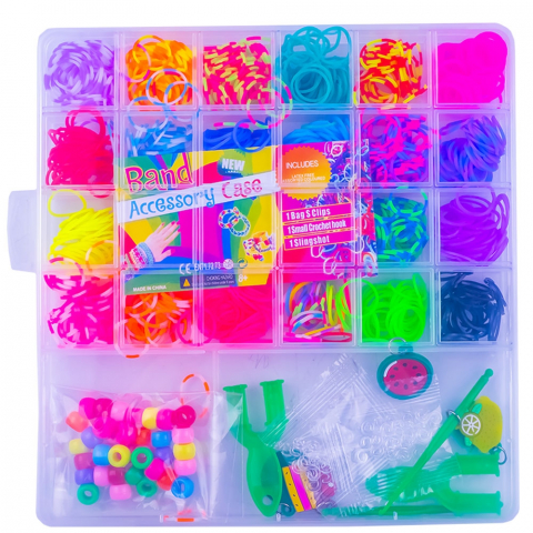 Seturi de artizanat - Set Multicreativ cu accesorii pentru realizarea bratarilor din elastic, Trendy Rainbow Loom Bands, 1200 piese