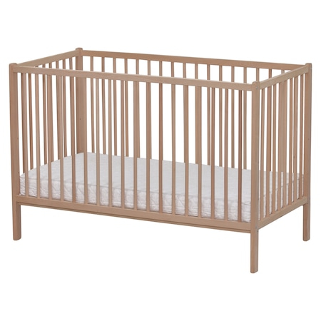 Patut bebe - Set Patut copii 120x60 cm din 100% Lemn  Masiv de Fag  + Saltea Burete 10cm, Primii Pasi, PL01-SB10