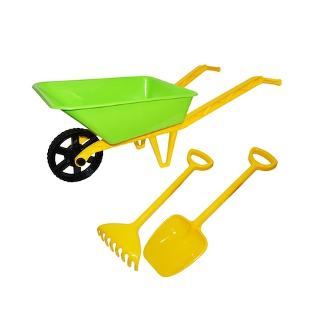 Skateboard - Set Roaba de Jucarie  Verde  pentru Copii, Cu Lopata Si Grebla Galbene ,3 piese, 69x29x25 cm