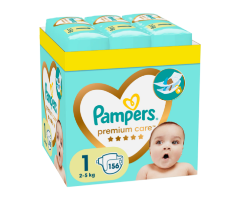 Produse incontinenta - Scutece Pampers Premium Care pentru Nou Nascuti, Ultra Protection,  Marimea Nr. 1, 2-5 kg, 6 x 26  = 156 Buc /  Bax