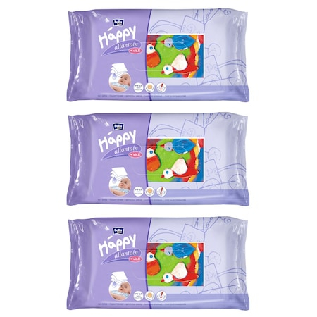 Servetele umede bebelusi - Set Servetele Umede Happy Alantoina & Vitamina E, 3 Pachete x 64 Bucati