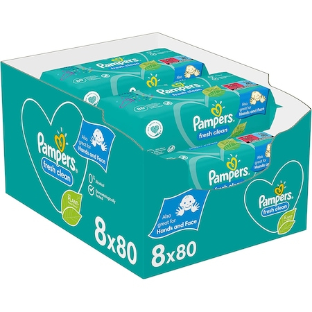 Servetele umede bebelusi - Set Servetele umede Pampers Baby Fresh, Piele Sensibila, Formula Unica, 8 pachete x 80, 640 buc