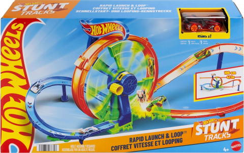 Centre de activitati - Set de joaca Hot Wheels Stunt Tracks Cursa de Lansare Rapida in Bucla- Racing Turbo Loop - Hot Wheels Rapid Launch & Loop Track Set & Toy Car