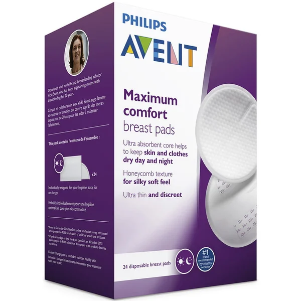 Pompe de san - Tampoane pentru,Sani  cu Strat Superior Superabsorbant tip Fagure,  Moale si Confortabil pentru piele - 24 Bucati, Philips Avent