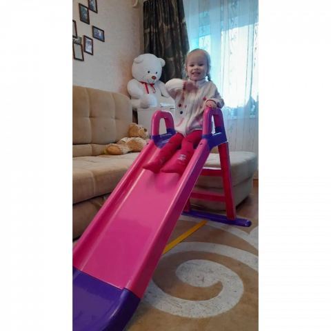 Tobogan pentru Fetite  ,, My  Fun Slide"  Protectie Laterala Inaltata, Interior si Exterior, Plastic Rezistent,  Anti UV, Asamblare Usoara, Usor de Transportat, 140CM, Roz cu Mov [7]
