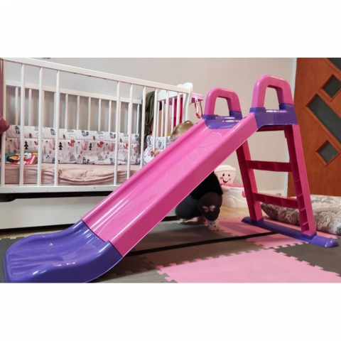 Tobogan pentru Fetite  ,, My  Fun Slide"  Protectie Laterala Inaltata, Interior si Exterior, Plastic Rezistent,  Anti UV, Asamblare Usoara, Usor de Transportat, 140CM, Roz cu Mov [6]