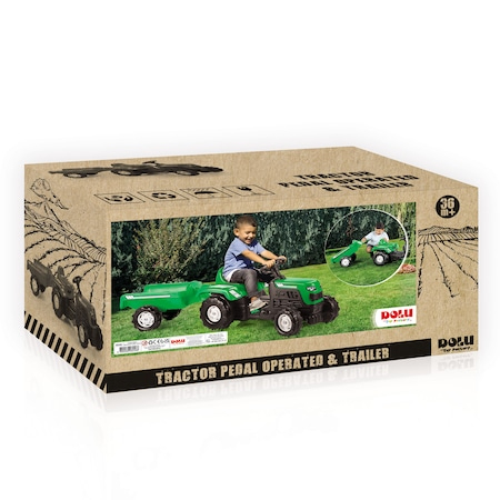 Masinute si vehicule pentru copii - Tractor Dolu cu pedale si remorca, verde