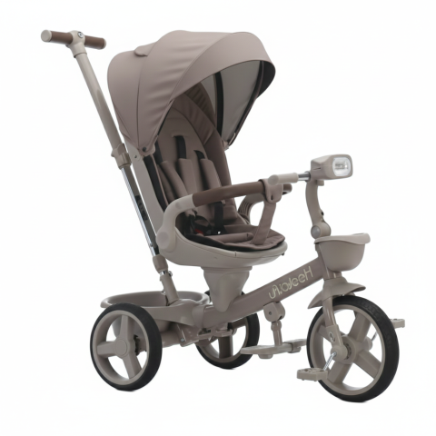 Triciclete - Tricicleta Multifunctionala cu  Pozitie de Somn , Scaun Reversibil  cu Rotatie 360 Grade, Sistem "Free Wheel"  Fusion Deluxe Trike,  Far cu Lumini si Sunete -  CREM