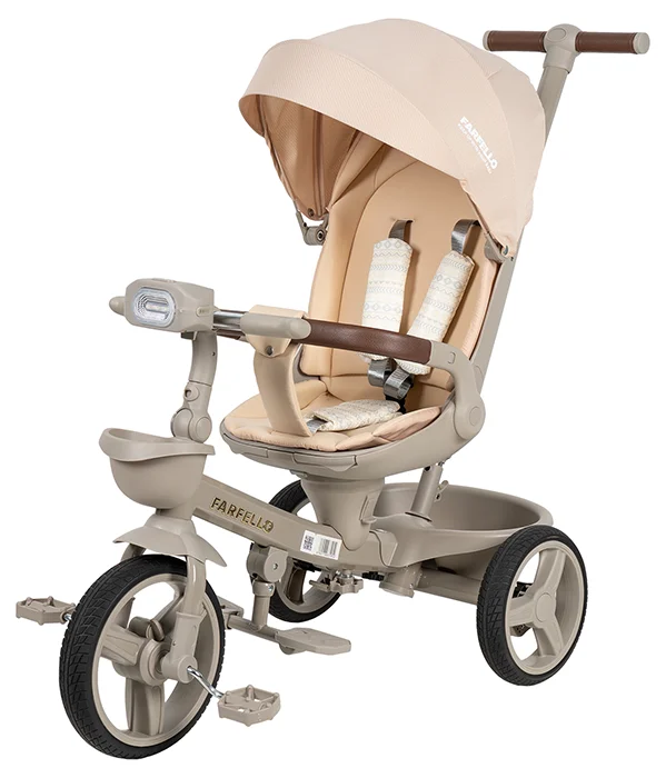 Tricicleta Multifunctionala cu  Pozitie de Somn , Scaun Reversibil  cu Rotatie 360 Grade, Sistem "Free Wheel"  Fusion Deluxe Trike,  Far cu Lumini si Sunete - Crem [4]