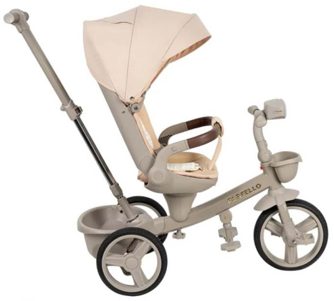 Tricicleta Multifunctionala cu  Pozitie de Somn , Scaun Reversibil  cu Rotatie 360 Grade, Sistem "Free Wheel"  Fusion Deluxe Trike,  Far cu Lumini si Sunete - Crem [7]