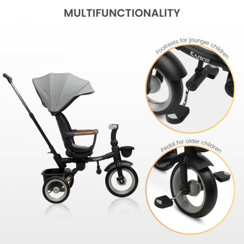 Tricicleta  pentru Copii  cu Pozitie de Somn , Ultrapliabila, Multifunctionala, Spatar Reglabil  in 3 Trepte, Scaun Reversibil 360 Grade  - Beige [14]