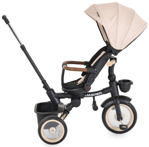 Triciclete - Tricicleta  pentru Copii  cu Pozitie de Somn , Ultrapliabila, Multifunctionala, Spatar Reglabil  in 3 Trepte, Scaun Reversibil 360 Grade  - Beige