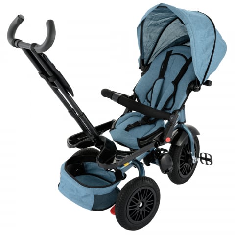 Triciclete - Tricicleta pentru Copii Multifunctionala, Pozitie de Somn, Control al Directiei de Mers , Scaun Reversibil, Rotire 360 Grade, Suport pentru Picioare ,Roti de Cauciuc , AntiUV, Culoare Albastru