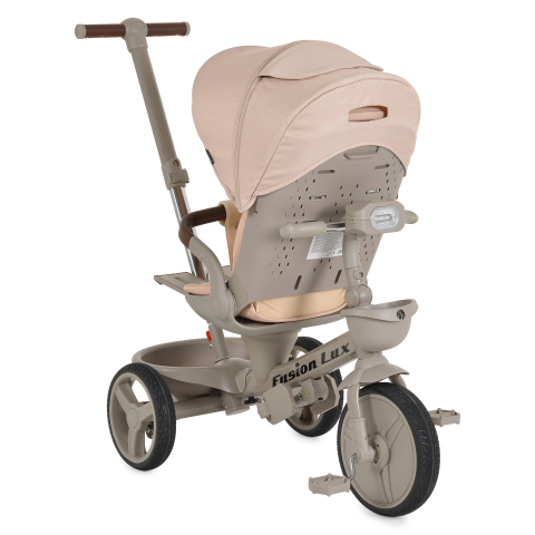 Tricicleta Pliabila Multifunctionala cu Pozitie de Somn, Scaun Reglabil si Reversibil cu Rotatie 360 Grade, Sistem "Free Wheel" Fusion Deluxe Trike, Far cu Lumini si Sunete - BEIGE [4]