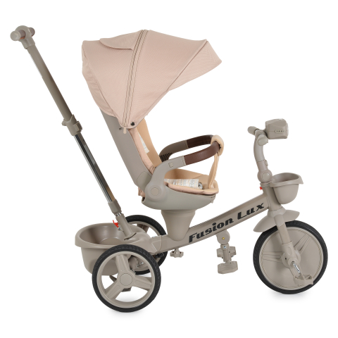 Tricicleta Pliabila Multifunctionala cu Pozitie de Somn, Scaun Reglabil si Reversibil cu Rotatie 360 Grade, Sistem "Free Wheel" Fusion Deluxe Trike, Far cu Lumini si Sunete - BEIGE [6]