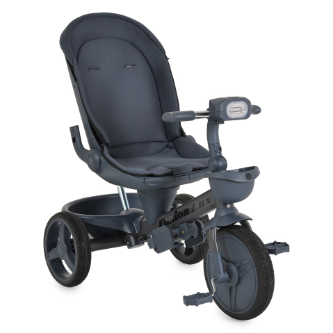 Tricicleta Pliabila Multifunctionala cu Pozitie de Somn, Scaun Reglabil si Reversibil cu Rotatie 360 Grade, Sistem "Free Wheel" Fusion Deluxe Trike, Far cu Lumini si Sunete - GRI INCHIS [10]