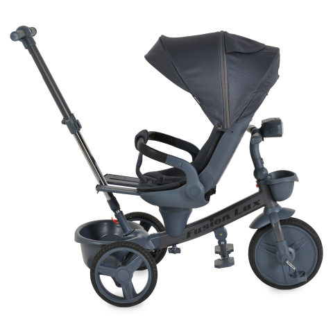 Tricicleta Pliabila Multifunctionala cu Pozitie de Somn, Scaun Reglabil si Reversibil cu Rotatie 360 Grade, Sistem "Free Wheel" Fusion Deluxe Trike, Far cu Lumini si Sunete - GRI INCHIS [7]