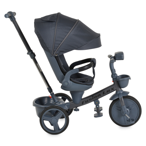Tricicleta Pliabila Multifunctionala cu Pozitie de Somn, Scaun Reglabil si Reversibil cu Rotatie 360 Grade, Sistem "Free Wheel" Fusion Deluxe Trike, Far cu Lumini si Sunete - GRI INCHIS [6]