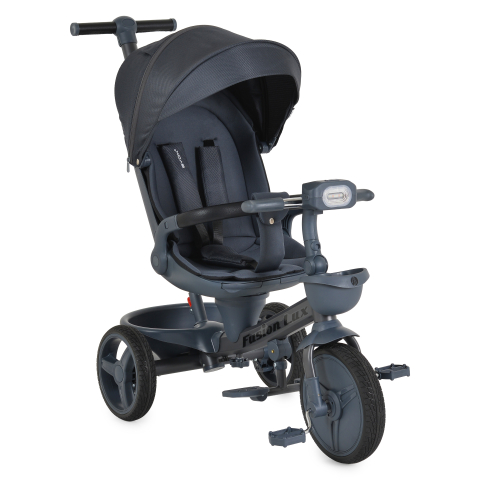 Tricicleta Pliabila Multifunctionala cu Pozitie de Somn, Scaun Reglabil si Reversibil cu Rotatie 360 Grade, Sistem "Free Wheel" Fusion Deluxe Trike, Far cu Lumini si Sunete - GRI INCHIS [2]