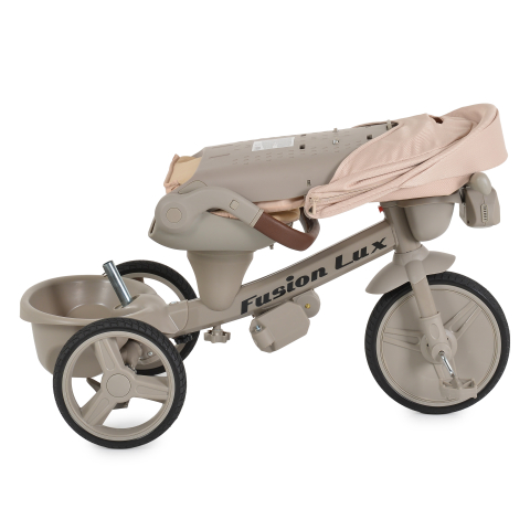 Tricicleta Pliabila Multifunctionala cu Pozitie de Somn, Scaun Reglabil si Reversibil cu Rotatie 360 Grade, Sistem "Free Wheel" Fusion Deluxe Trike, Far cu Lumini si Sunete - BEIGE [5]